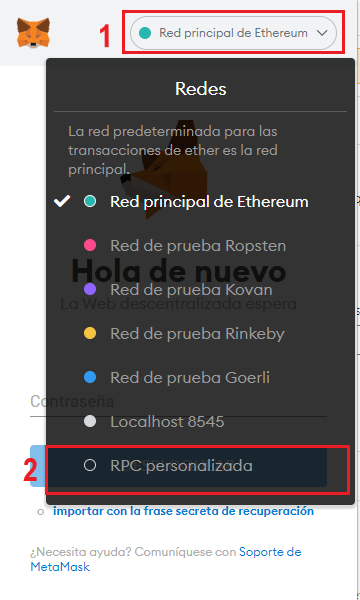Cómo configurar nueva red personalizada RPC en Metamask