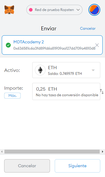 Cómo enviar ethereum desde metamask