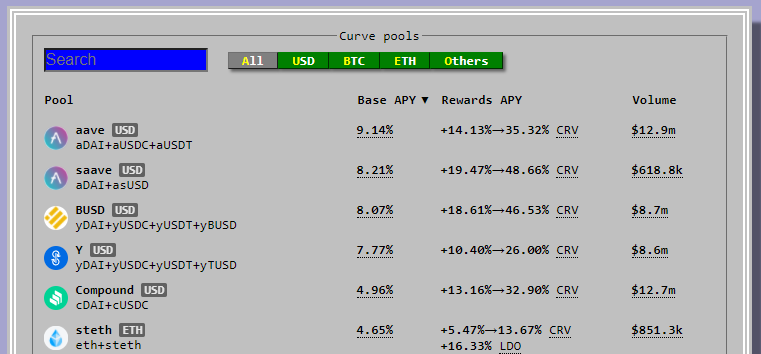 APY Curve Finance