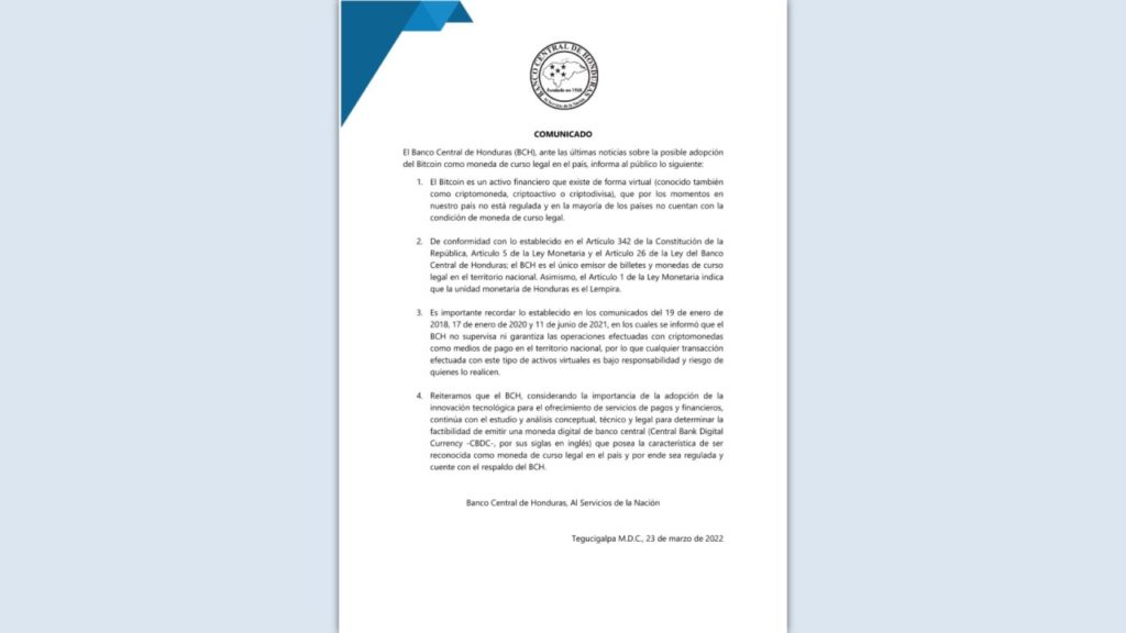 Honduras no legalizará Bitcoin como moneda