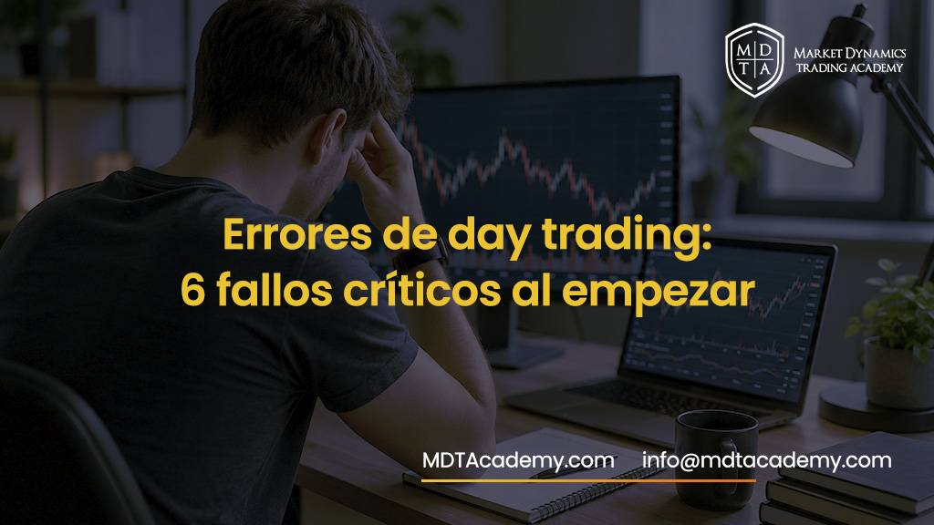 Trader principiante preocupado mientras analiza gráficos bursátiles durante una sesión de day trading.