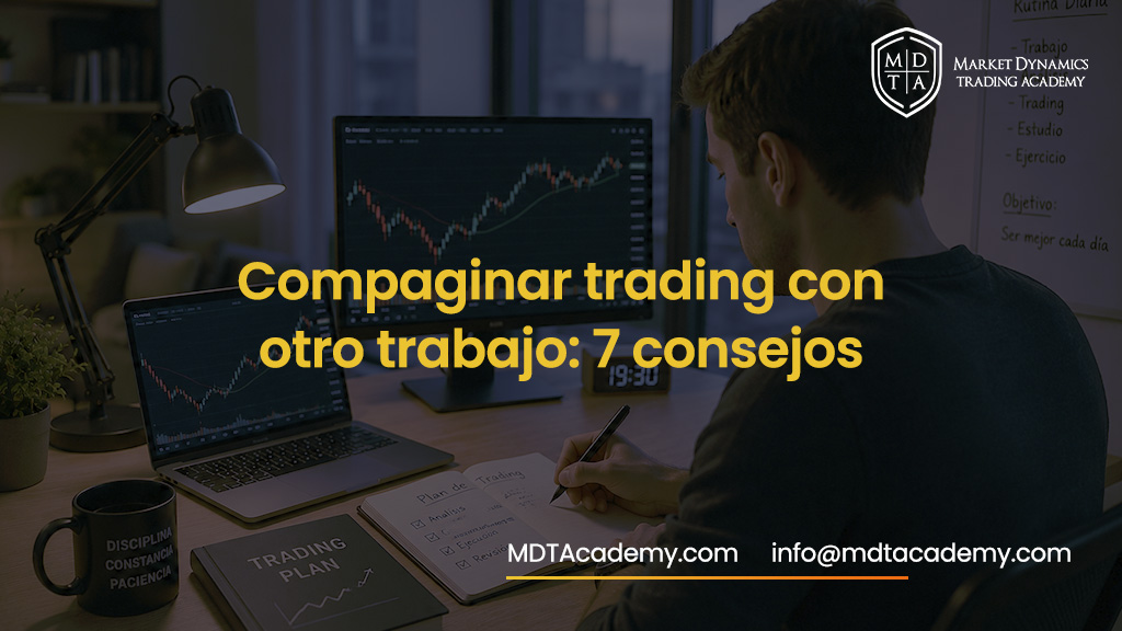 Persona organizando su rutina para compaginar trading con otro trabajo desde casa.