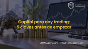 Capital para day trading representado con gráficos financieros y crecimiento progresivo de la inversión.